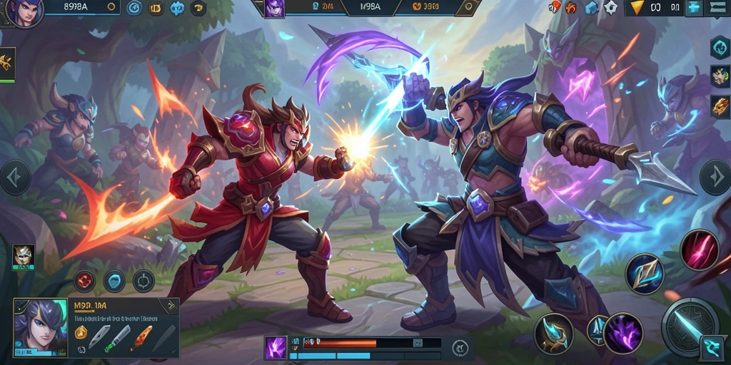 Tampilan seru pertarungan di arena 898A dengan karakter MOBA.