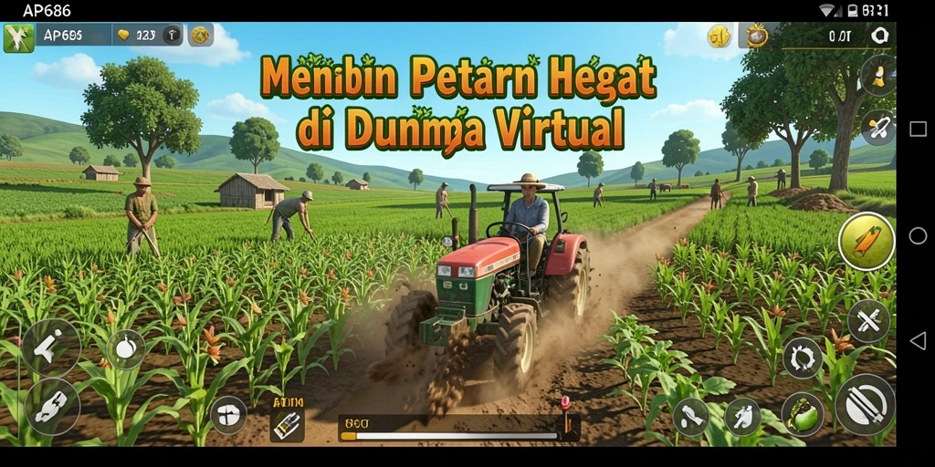 Screenshot utama AP686 menampilkan gameplay seru saat bertani.