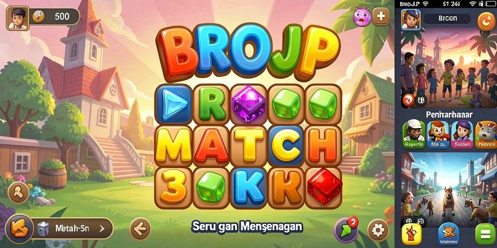 Tampilan menarik dari gameplay Match-3 BROJP yang penuh warna.