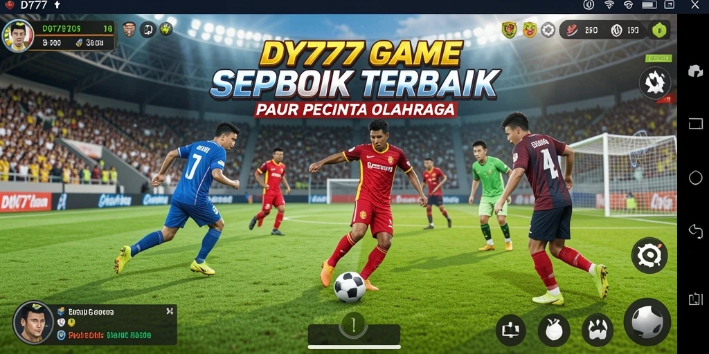 Tangkapan layar utama gameplay DY777 menampilkan aksi sepak bola yang mendebarkan.