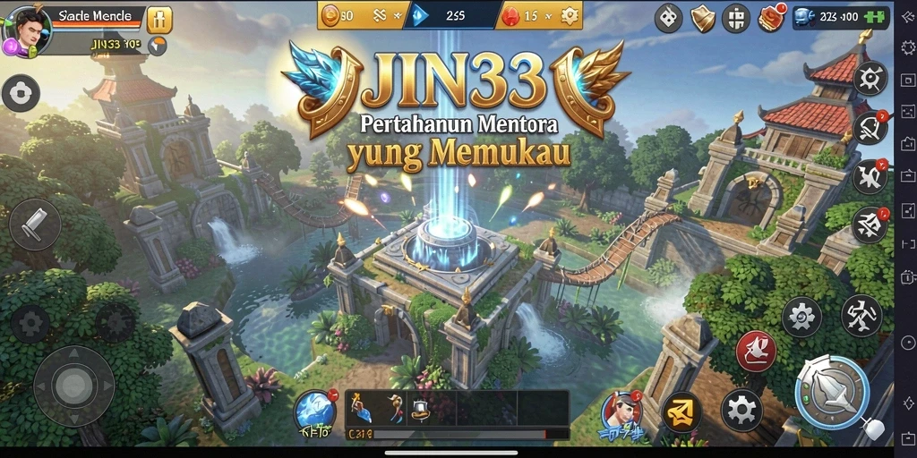 Screenshot utama JIN33 menampilkan gameplay Tower Defense yang intens.