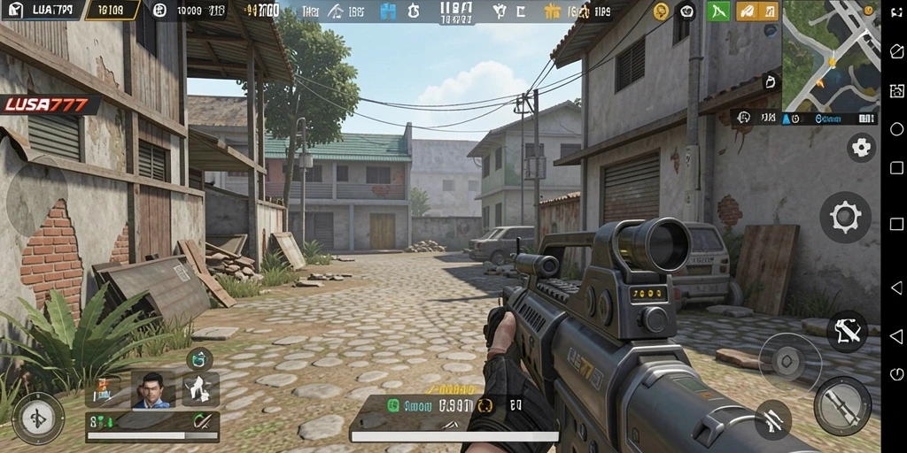 Screenshot memperlihatkan aksi intens di game TPS LUSA777.