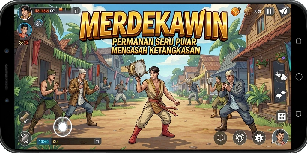 Tampilan gameplay seru dan penuh tantangan di MERDEKAWIN.