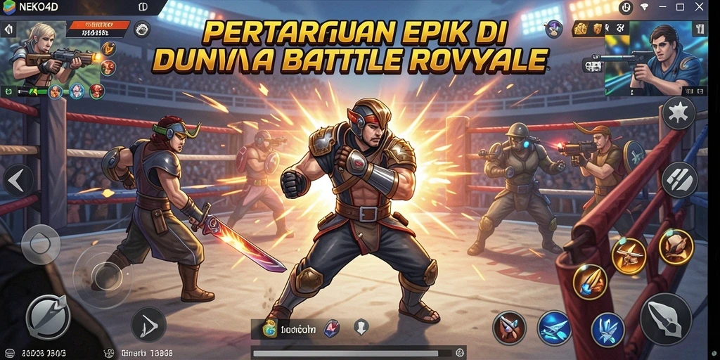 Tampilan aksi seru dalam gameplay NEKO4D Battle Royale.