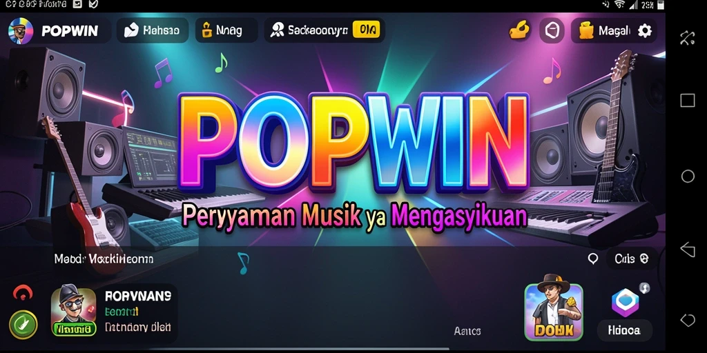 Screenshot utama POPWIN menunjukkan pemain menikmati pengalaman musik yang interaktif.