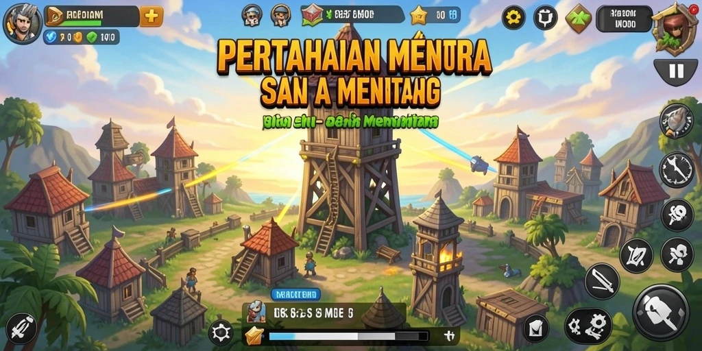 Screenshot menunjukkan gameplay aksi Tower Defense yang mendebarkan.