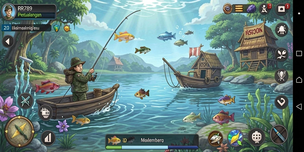 Screenshot gameplay RR789 yang menunjukkan aksi memancing yang seru.