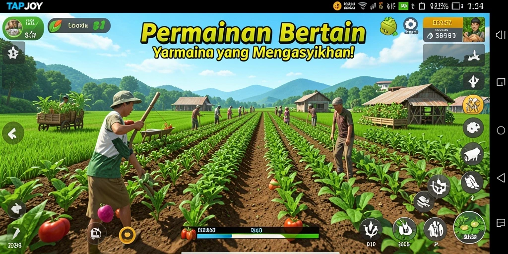 TAPJOY menampilkan gameplay mendebarkan di lahan pertanian yang subur.
