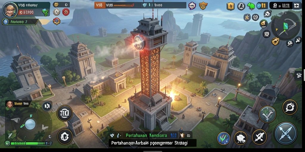Gameplay V98 menampilkan pertahanan menara yang seru dan strategi mendebarkan.